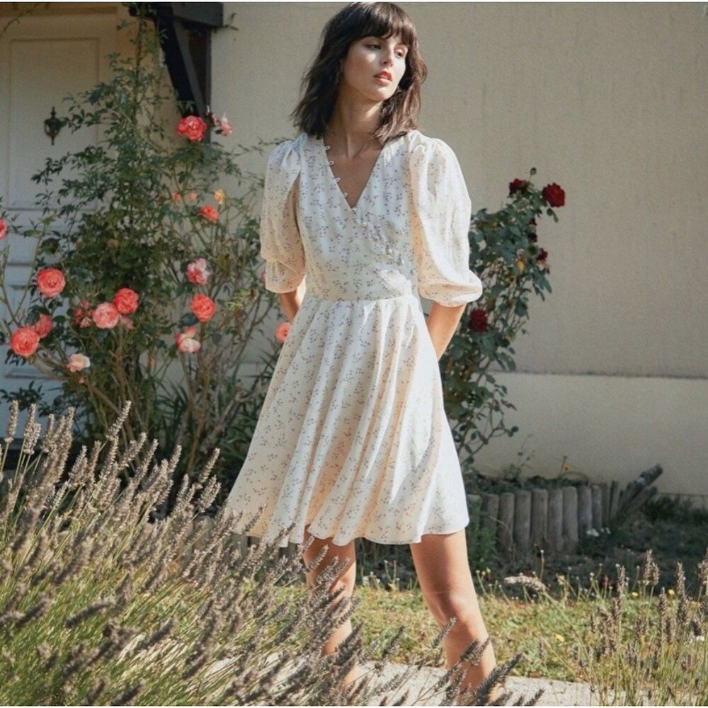 Quanta Du Soleil De Paris Women’s Monique Cream Floral Dress Size 34 XS Coquette